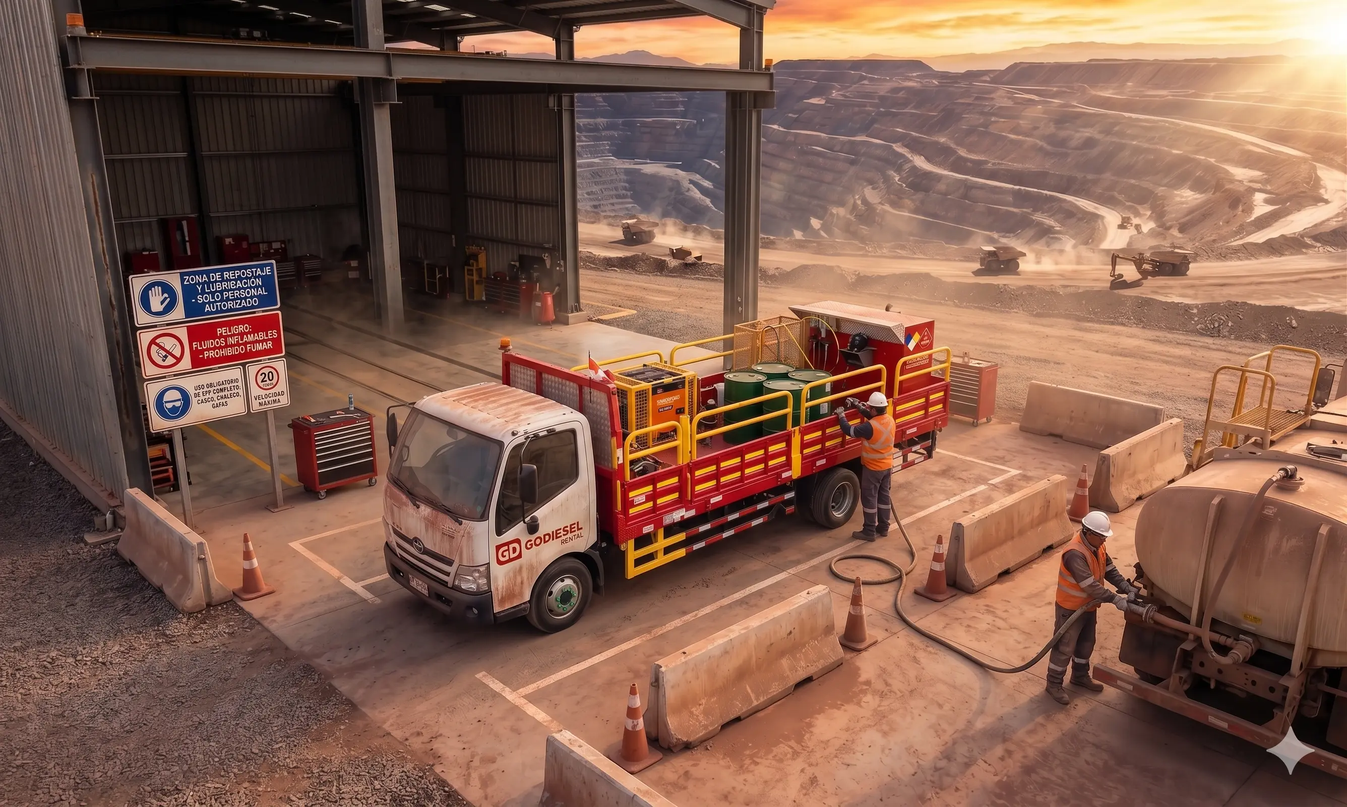 Camión lubricador en faena